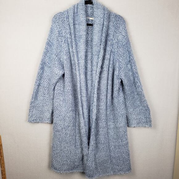 Soft Surroundings Plus Size 2X Open Front Cardigan Sweater Light Blue Fuzzy Cozy - Picture 1 of 9